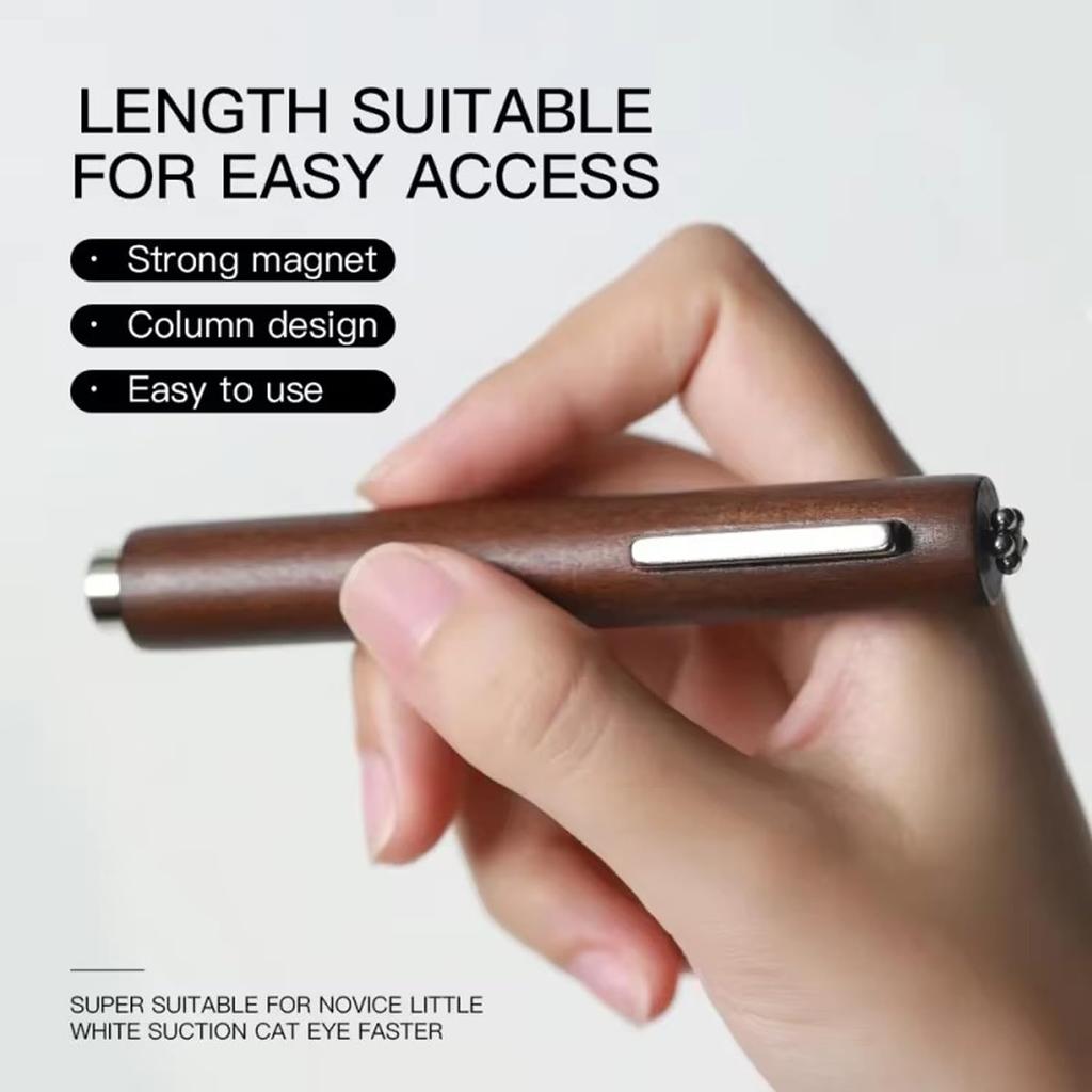 JERCLITY 1 Piece Wooden Handle Cat Eye Magnet for Nails 3 in 1 Cylindrical Nail Art Magnet Powerful Multifunctional Nail Art Magnet for Cat Eye Gel