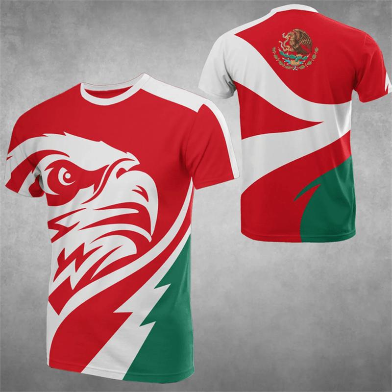 Mexico National Flag T Shirts For Men Fashion Mexican Eagle Pattern Short Sleeve Oversized T-shirt Fitness Running GYM Tees Tops