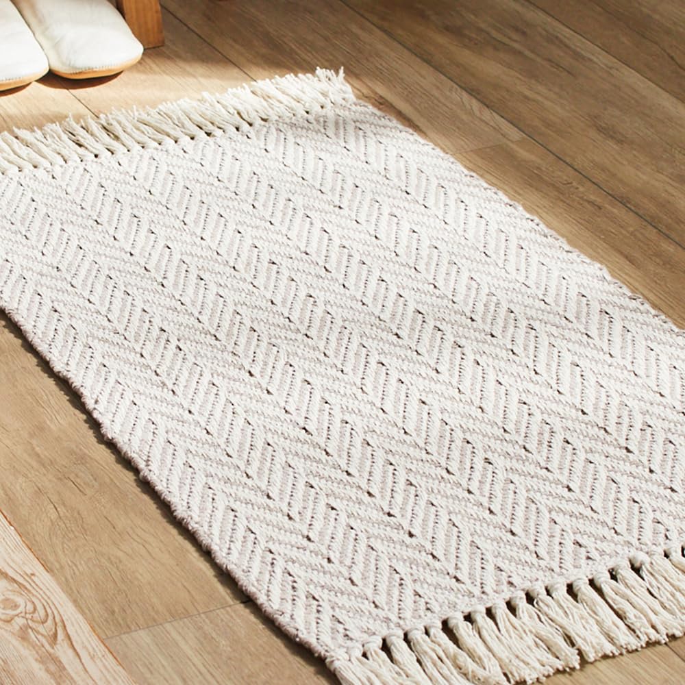 Iris Plaza Rug Mat Interior Mat Width 80 x Depth 50 Chevron Indian Cotton Breathable Durable Hand Washable Home Washing Home Time Interior Mat Rug