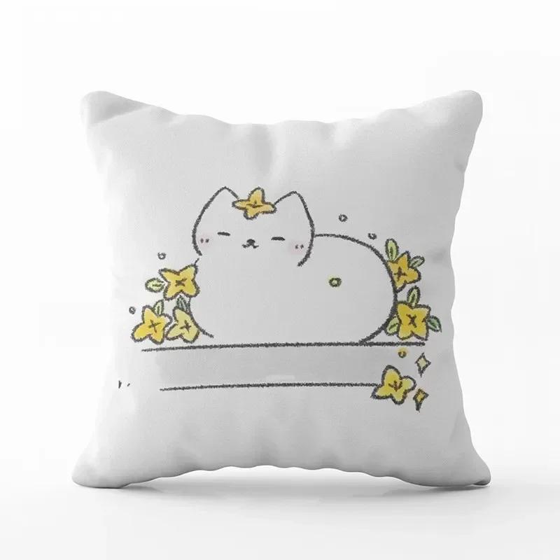 Cartoon Cute Cat Pillowcase Modern Simple Design Home Decorative Cushion Cover For Sofa Car Backrest Square Pillow Covers