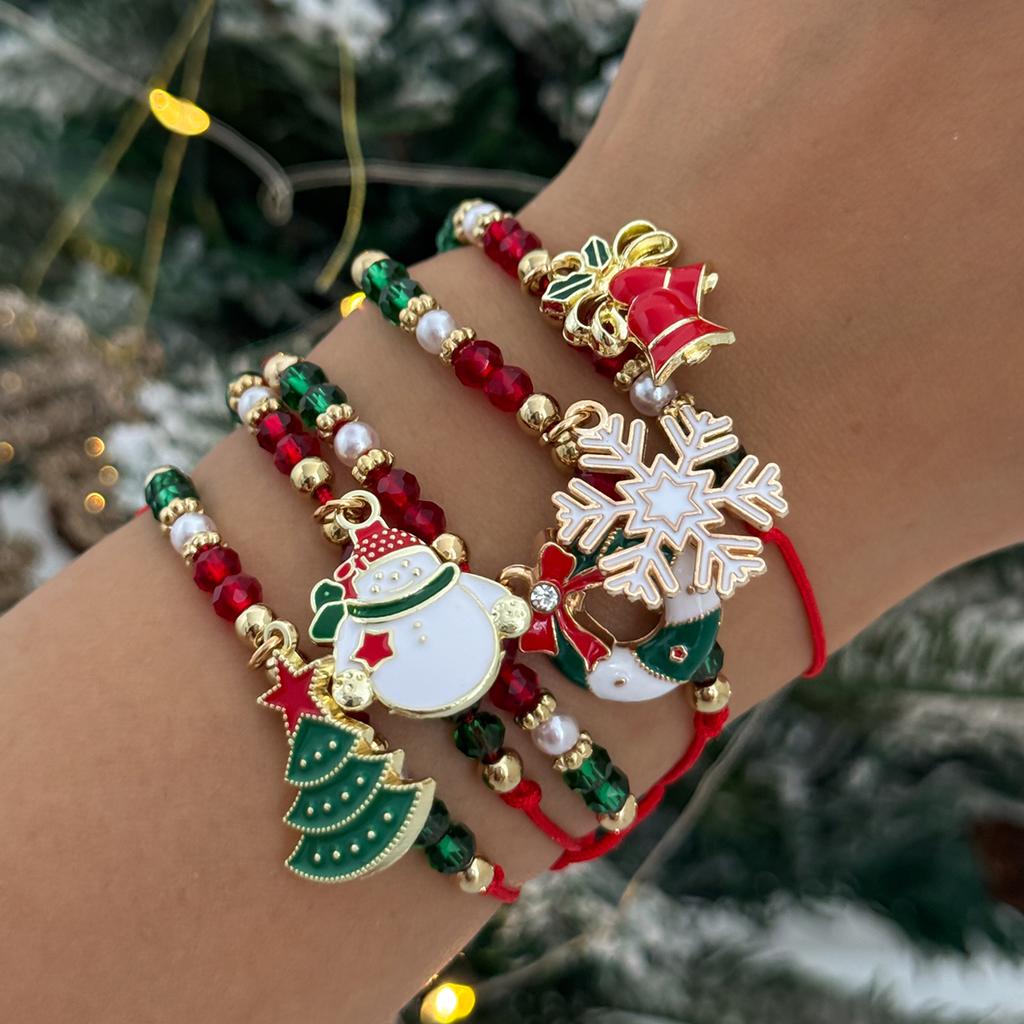 SHIXIN Cute Christmas Series Tree Snowflake Snowman Pendant Bracelet Set Women Adjustable Crystal Bead Chain Rope Chain Bracelet