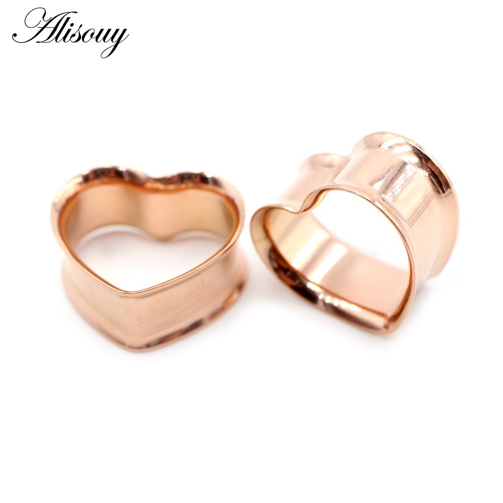 Alisouy 2ks 8mm-30mm 316L Nerezová ocel Love Heart Tunelky do uší Zátky Expander Nosítka Měřidla Náušnice Body Piercing Šperky