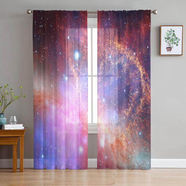 Colorful Space Nebula Starry Sky Galaxy Sheer Voile Curtains For Living Room Bedroom Kitchen Hotel Decor Chiffon Tulle Curtains
