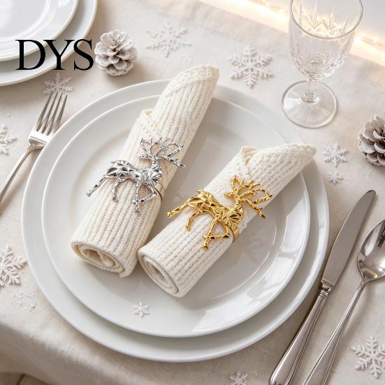 Gold Napkin Holders Christmas Deer Ring, Faceted Metal Elk Holder, Reusable Western Style Tableware Ring for Xmas Holiday Wedding Receptions