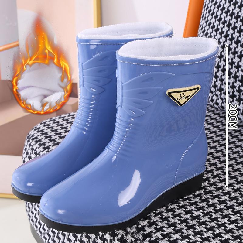 Medium Tube Rain Shoes Women's Water Skiing Shoes Water Glue Shoes Fashion Rain Boots Wear Winter Warm Women's Water Boots Overshoes
