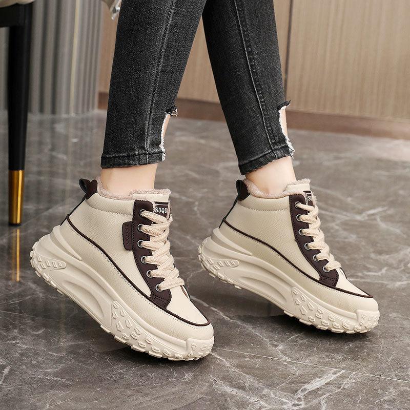 New fleece thickened winter color matching thick-soled waterproof heightening casual college shoes