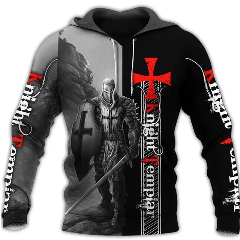 Knights Templar 3D tisk Pánské Vintage mikiny Ležérní Oversized Streetwear Mikiny s kapucí Pánské oblečení Pulovry s dlouhým rukávem