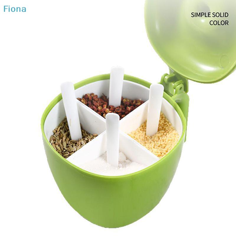 Apple-Shaped Multi-Compartment Seasoning Box,4-in-1 Kitchen Spice Container with Spoons and Lids
