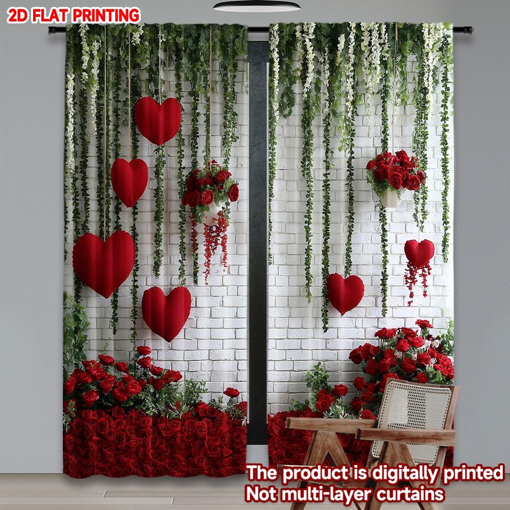 

Набор из 2 плотных печатных штор для вечеринки «С Днем святого Валентина» Роза Сердце Романтика Цифровая печать Полиэстер Шторы Праздничные Шторы Сделанные W100*H70(CM)-Grommet top&1PCS