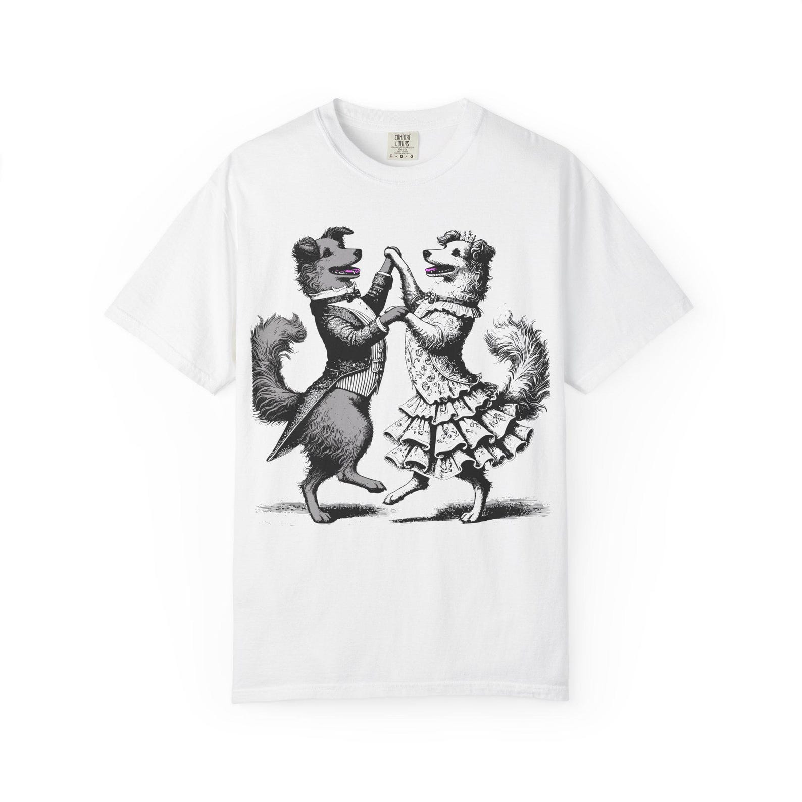Dancing Dogs T-Shirt: Whimsical Color Pop Graphic Tee S