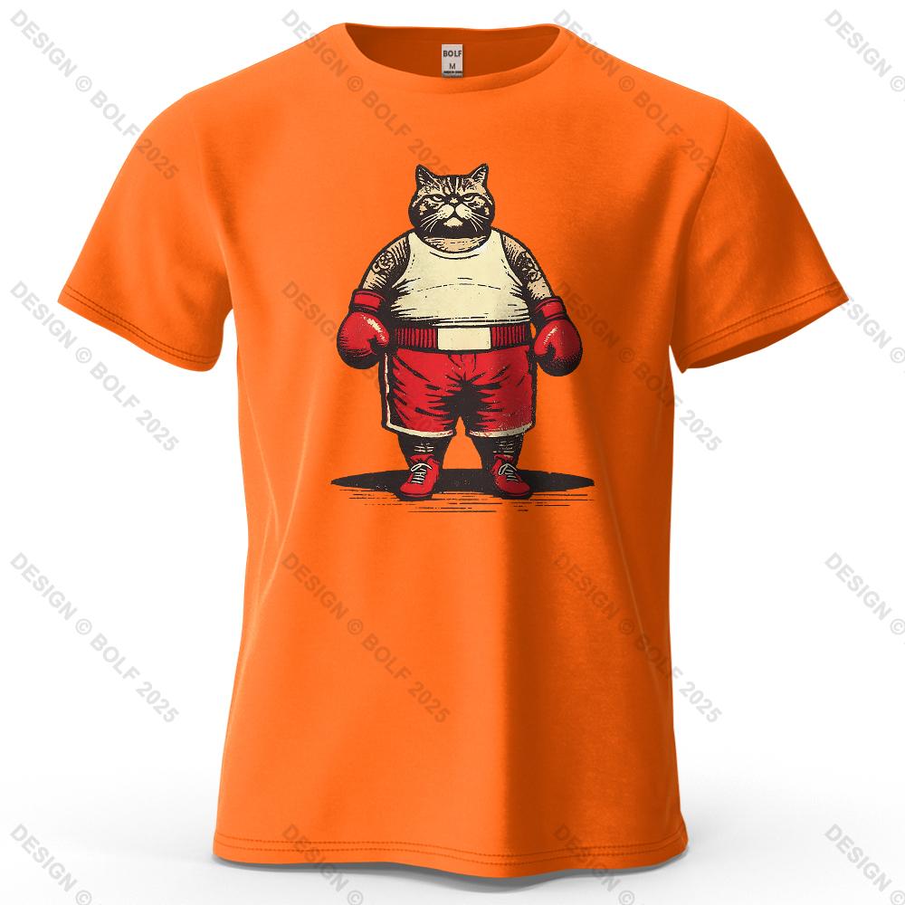 Boxing Cat Cartoon Printed Casual Short Sleeved Summer New Personalized Mens And Womens Soft And Skin Friendly Tshirt