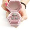 1pc-Velvet Double Ring Box Hexagon Wedding Ceremony Ring Box with Detachable Lid Box