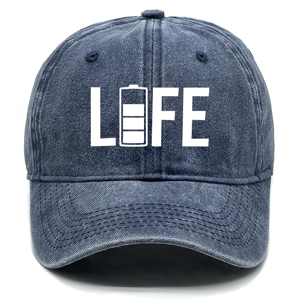 "LIFE" Battery Print Unisex Sun Hat Washed Cotton Hat For Woman Fit Snapback Baseball Hat Perfect For Casual Wear