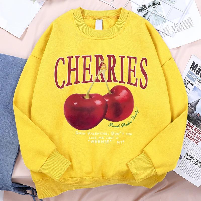 Cartoon Anime Paar Kapuzenpullover Europäische Größe Bedruckter Pullover Kirschen Kirschmuster