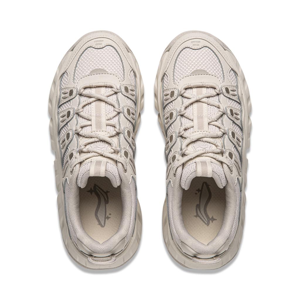 Li Ning Classic Versatile Retro Fashion Thick Sole Height Increasing Slimming Casual Low Top Lifestyle Shoes Women sneaker Stalactite-Gray AGCW028-4