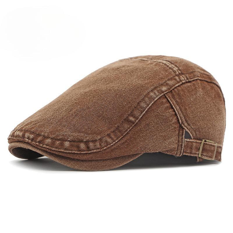 Vintage Washed Denim Beret for Men Women British Retro Flat Cap Solid Color Cotton Newsboy Cap Adjustable Duckbill Cap