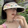 Dopamine Color Button Straw Hat Women's Summer Outdoor Vacation Big Eaves Sunscreen Visor Sweet Versatile Empty Top Hat