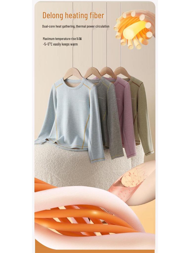 Dziecięca Jedwabno-Kaszmirowa Ciepła Warstwa Bazowa - Sportowy Okrągły Dekolt dla Chłopców i Dziewczynek (Odzież Jesienno-Zimowa)