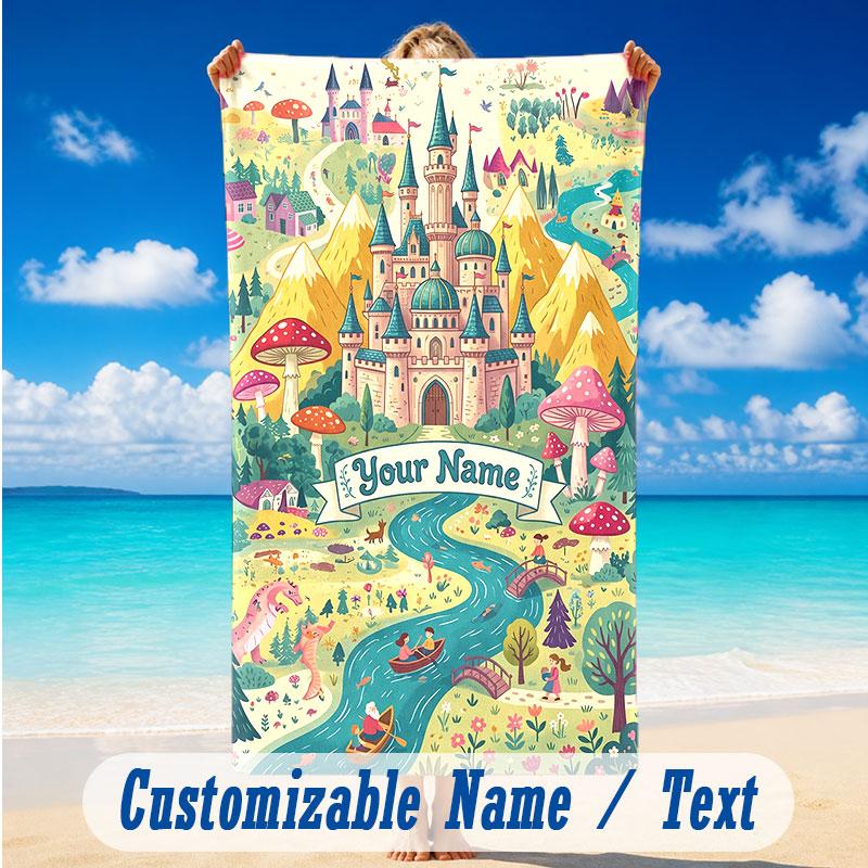 Fantasy Magic Theme Beach Towel Personalized Custom Name & Text Soft Quick Dry Beach Towel for Swimming Travel