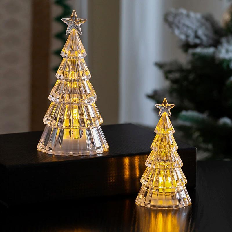 1PC Night Light Electronic Christmas Decoration New Year Gift Christmas Tree Glowing Crystal Led Light Desktop Ornament
