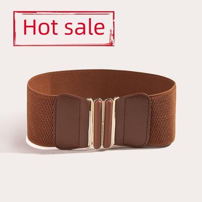 Damen-Kleidergürtel im koreanischen Stil: Doppelte ovale Schnalle, Gummizug, Lackleder, breiter Taillenverschluss