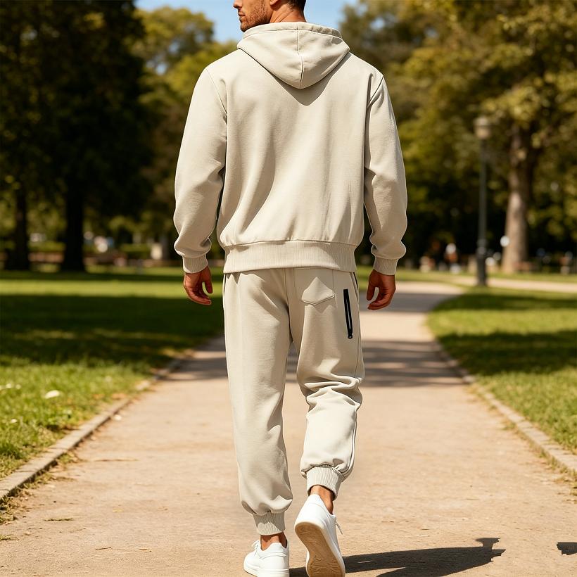 Ensemble de sport à capuche en polaire pour homme Automne Hiver Manches Longues Décontracté Fermeture éclair Thermique Confortable Respirant Vêtement d'extérieur