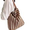 Japanese knitted lazy wind underarm bucket bag, contrasting striped shoulder tote bag, women's literary tote bag