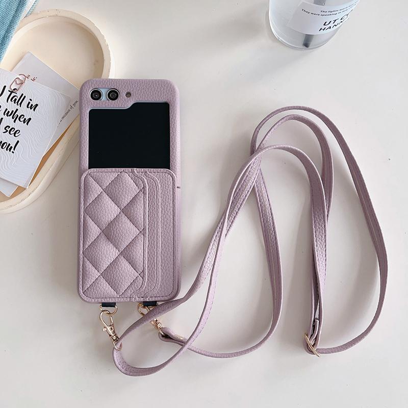 Crossbody Wallet Cards Solt Leather Case For Samsung Galaxy Z Flip 5 4 3 5G Flip5 Flip4 Long Lanyard Purse Pocket Bag Cover