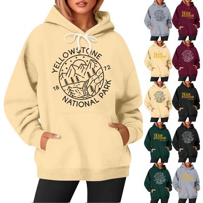 Women's Fashionable Casual Long Sleeved Printed Hooded Sweatshirt Top Loose Sweatshirt