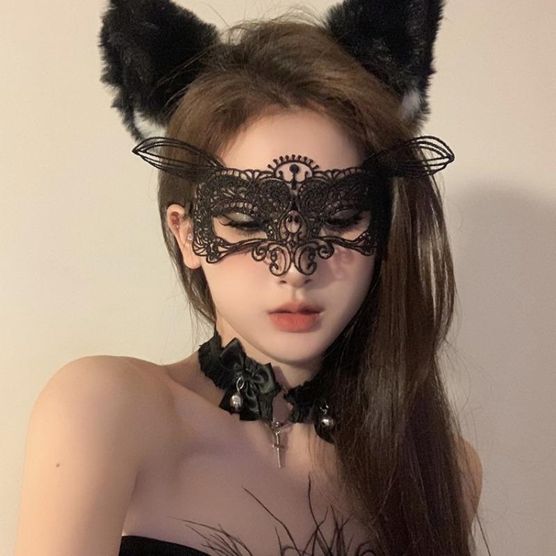 1SET Black Flower Mask Mask Prom Dress Up Props Gala Annual Meeting Half Face Mask Eye Mask Makeup Night Mask