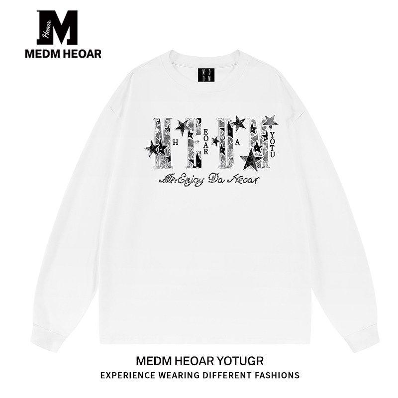 Medm Heoar American-Style Long-Sleeve T-Shirt for Men and Women, Trendy Brand, Spring and Autumn Base Layer Top [All Three Labels Complete]