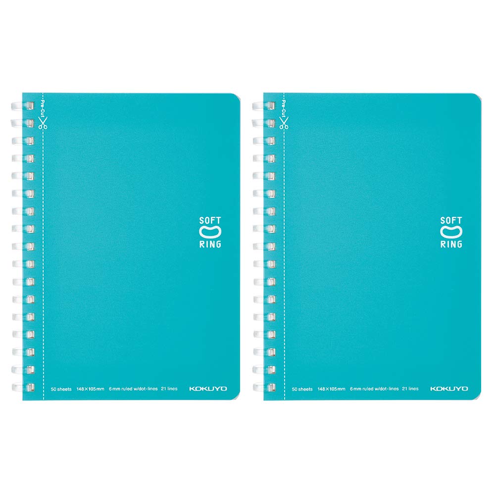 KOKUYO Soft Ring Dotted 50 Set of Light Blue Notebook, Ruled, A6, Sheets, 2, SU-SV351BT-LBX2SET,
