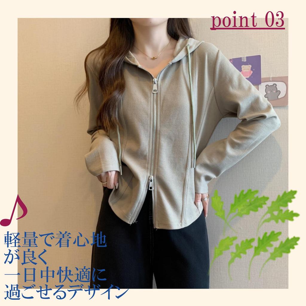 Nibunnoichi Style Cardigan Hooded Size [1/2style] Jacket, Hoodie, Zip-Up Hoodie, Thin, Zippered, Women's (Black, M)