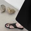 Sheepskin version~ French metal pinch flip-flops for summer wear 2025 new flat-bottomed holiday beach sandals