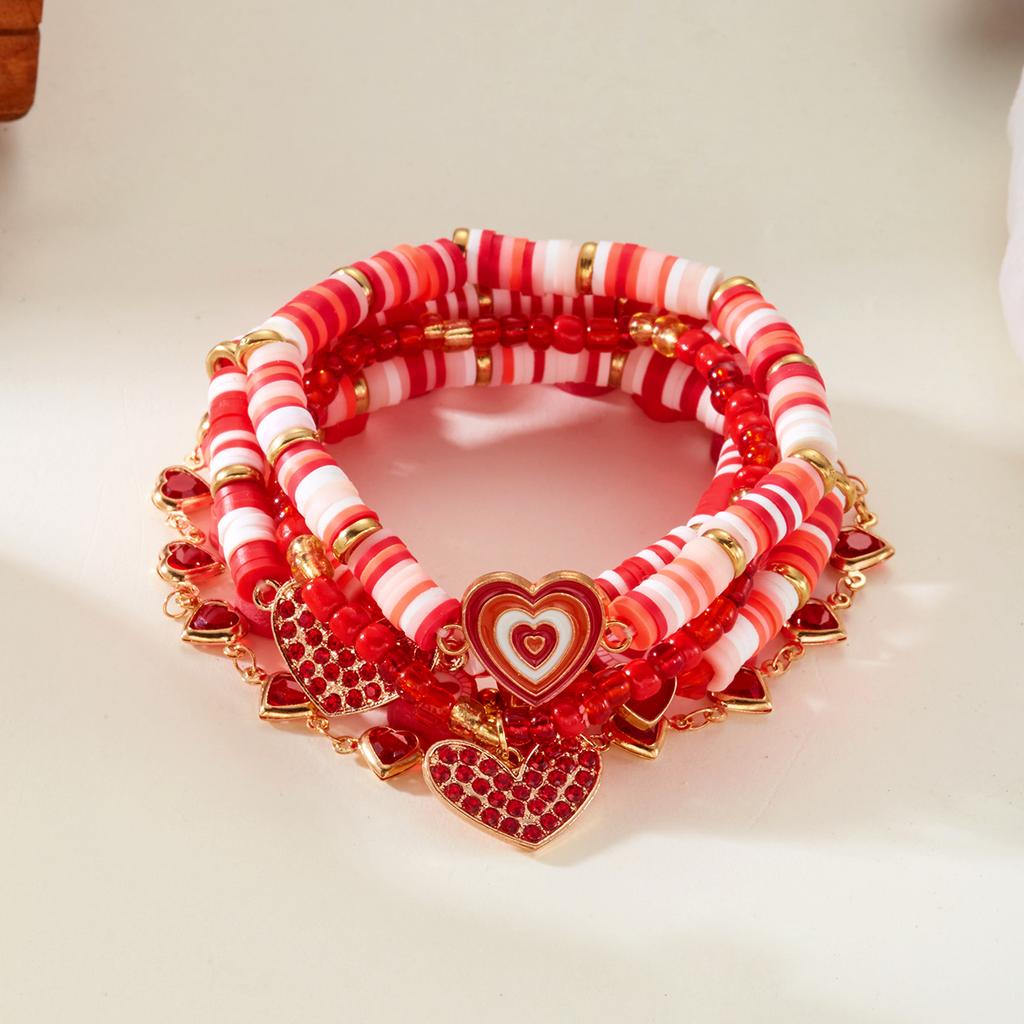 New Trendy Valentine's Day Bracelets Set for Women Romantic Soft Ceramic Acrylic Beads Letter Chain Bracelet Bangle Jewelry Gift