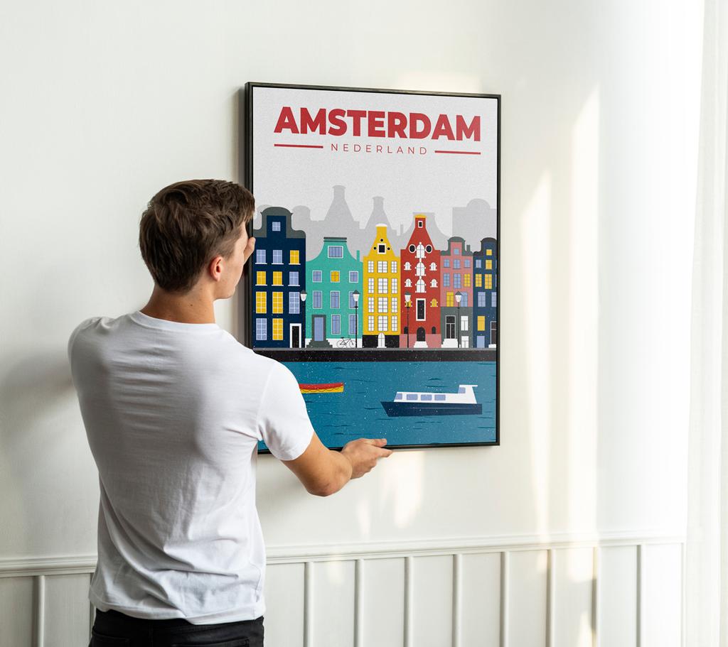 Plakat ilustracja mapa Amsterdam