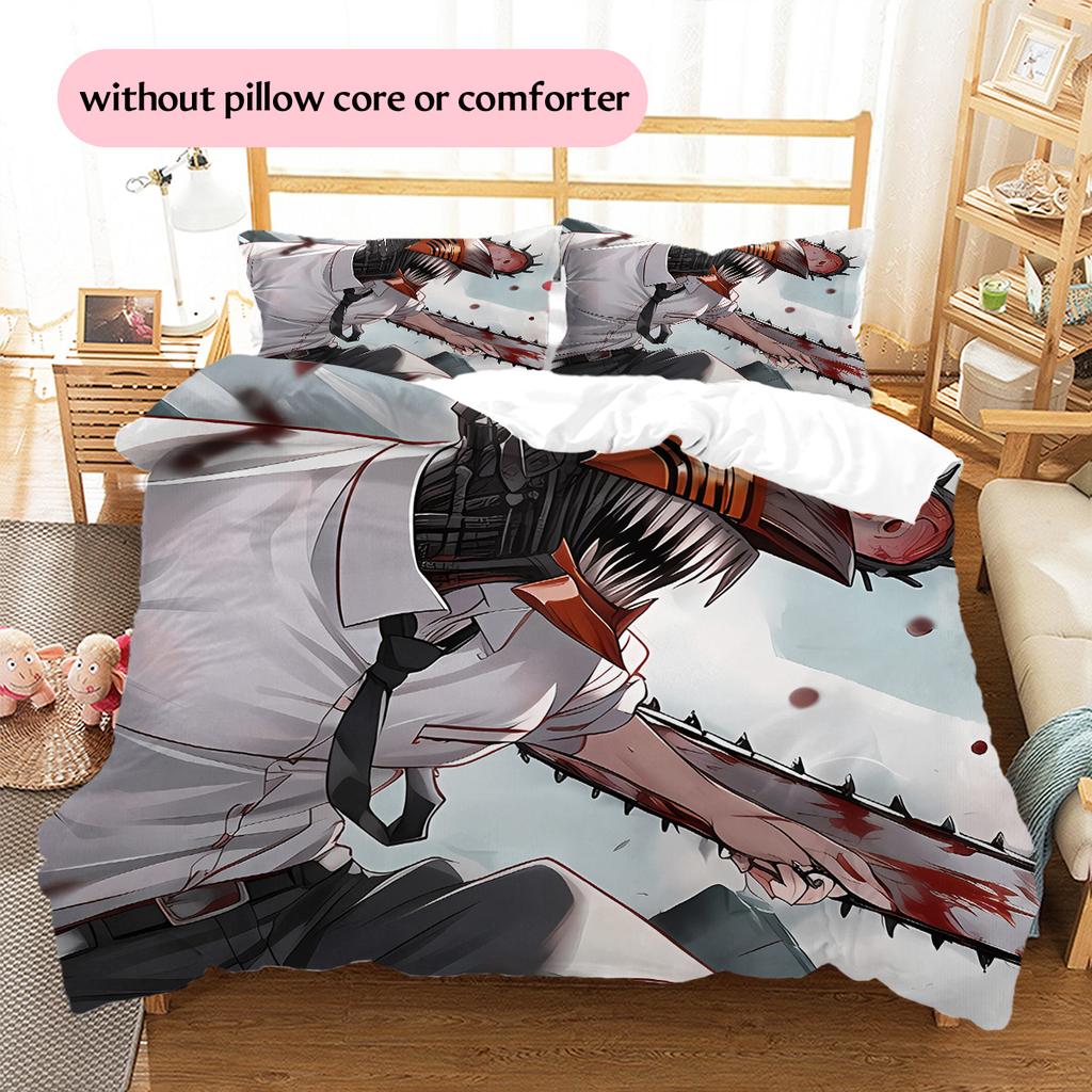 Chainsaw Man  Pattern Bedding Quilt Set  Home Decoration  Gift (1 * Duvet Cover + 2 * Pillowcase  Without Core)