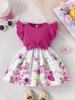 Infant Toddler Girl Floral Butterfly Dress, Ruffle Sleeve Bow Accent Dress, Casual Summer Outfit 6-36M