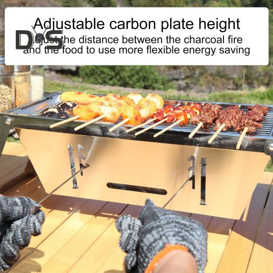 Stainless Steel Outdoor BBQ Grill Portable Folding Charcoal Grill with Glove Carry Bag Heavy Duty Camping Picnic Backyard Barbecue Grill