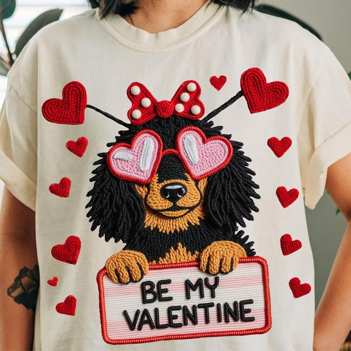 

Valentine Dachshund Lovely Tshirts Funny Printed TShirts Women Casual Short Sleeve Tees Womens Summer Clothing 4XL