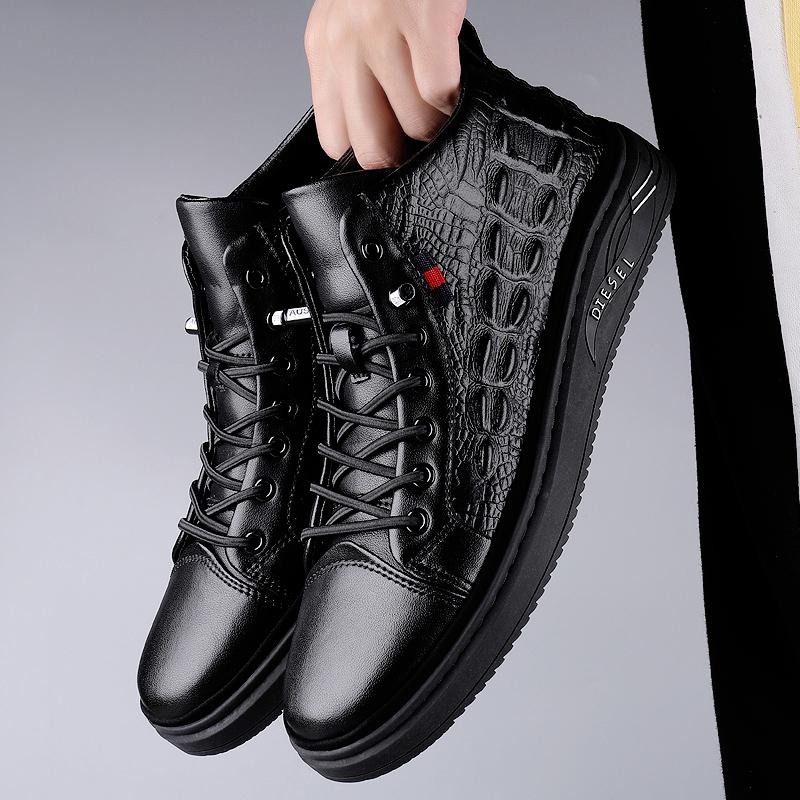 Herrskor Hög Kvalitet Äkta Läder Herr Ankelstövlar Mode Svart Krokodilmönster Herrstövlar Nyaste Designers Lyxiga Skor