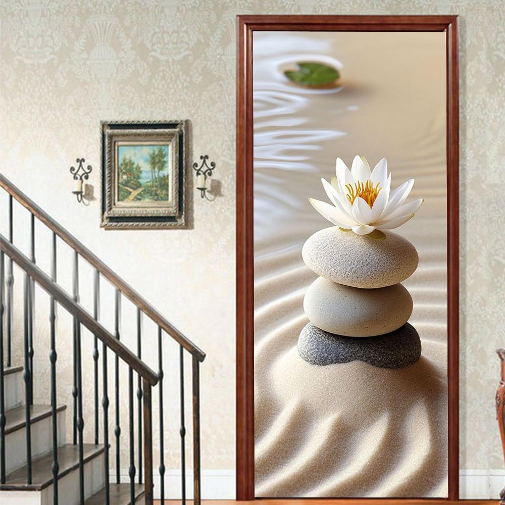 1 Stück Blühender Bambus Vinyl Türsticker Für Schlafzimmer Heimdeko Selbstklebend Abnehmbares Wandtattoo Türrenovierung Wasserdichtes Poster