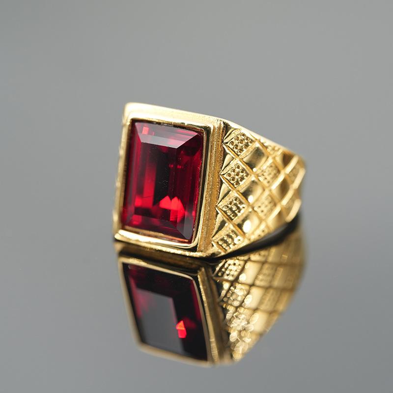 

2026 European and American Gemstone Ring Boys Titanium Steel Jewelry Personality Male and Female Gender Neutral Ring Multi-colored Gemstone No. 7 рубиновый
