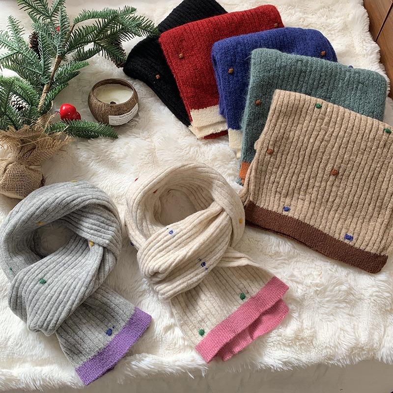 Scarf Women's Winter Advanced Sense Autumn and Winter Colorful Beans Versatile Warm and Cold Neck Protection Scarf Color Matching Shawl