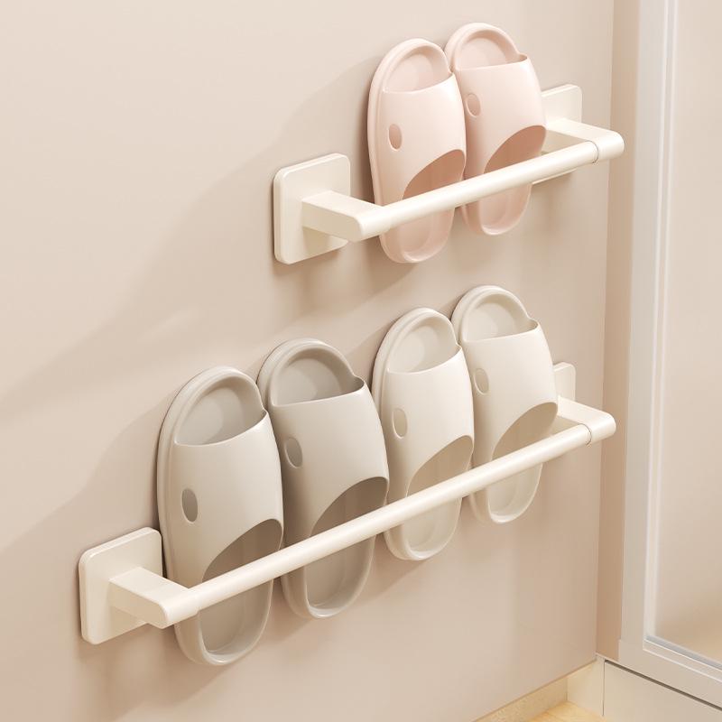 Cream No-Drill Wall-Mounted Shoe Rack for Bathroom or Behind Door