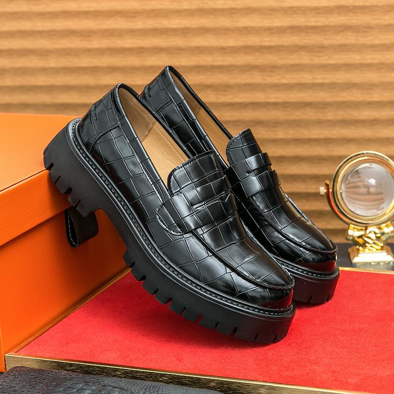 Fashion Fashion Thick bottom Leather Shoes Handmade Loafers for Men High Quality Dress Shoes Male Social Masculino Business Formal Shoes