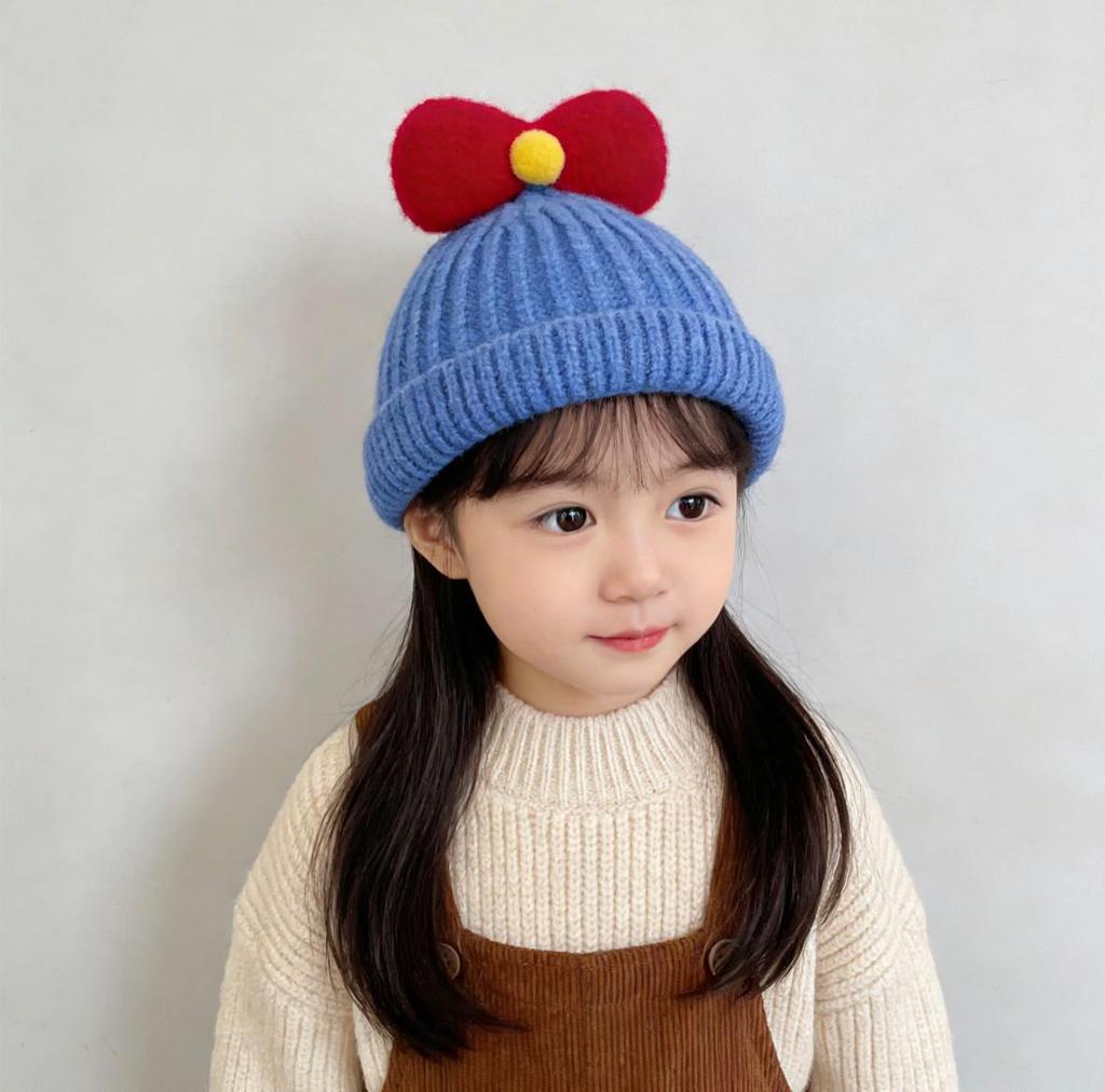 Children's Wool Hat with Bowknot - Warm Knit Cartoon Pullover for Baby and Toddler 