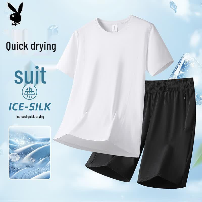 PLAYBOY Men s Summer Short Sleeve T-Shirt & Shorts Casual Sportswear Set 7XL
