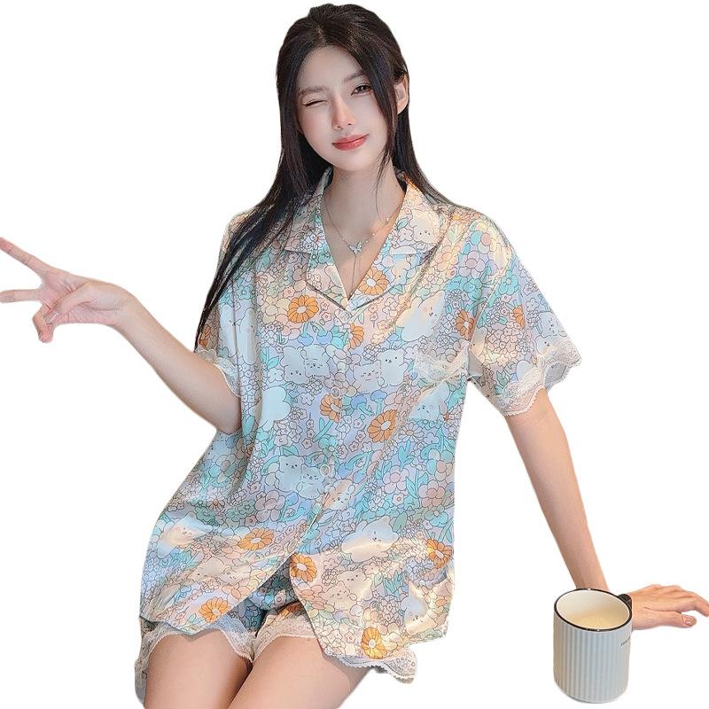 High Value Light Luxury Casual Ice Silk Temperament Pajamas Women'S Short-Sleeved Shorts Set Can Be Worn Outside