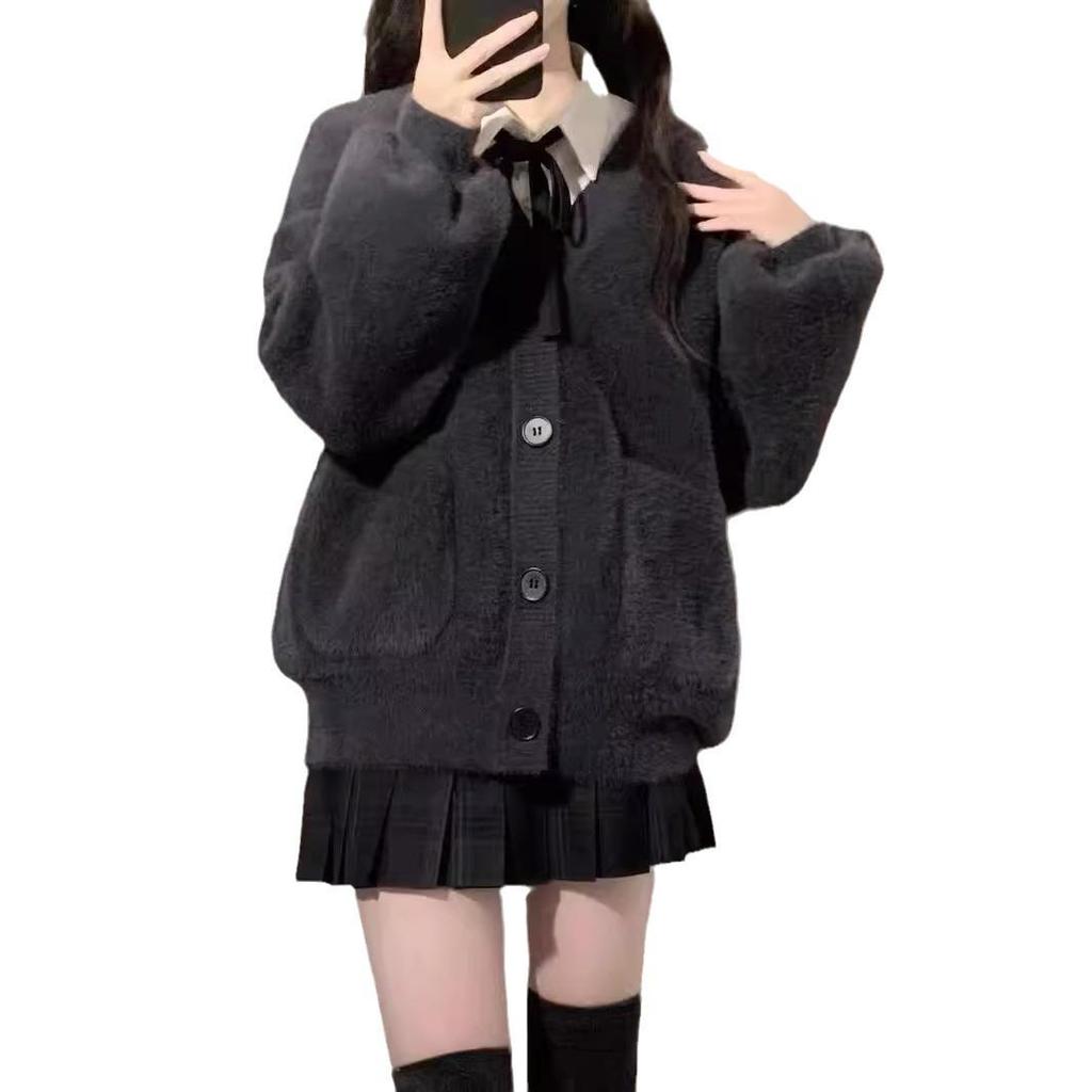 Preppy Fluffy Cardigan Sweater for Women - Autumn/Winter, Warm Long Sleeve Knitwear Outerwear.